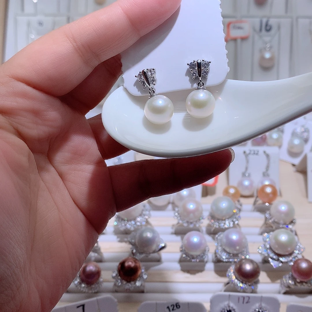 耳饰银S925镶嵌淡水珍珠CC11mm