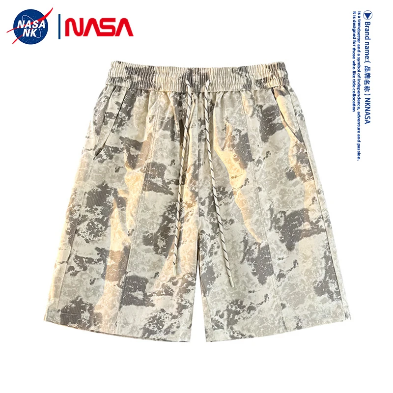 NASA联名美式复古扎染休闲五分裤子男款夏季潮牌宽松百搭沙滩短裤