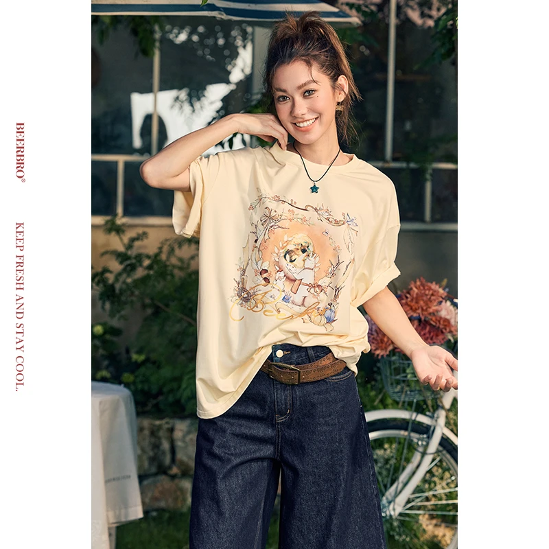 现货『玩乐夏日』莱赛尔北欧童话油画风印花短袖T恤BZ25XXX442