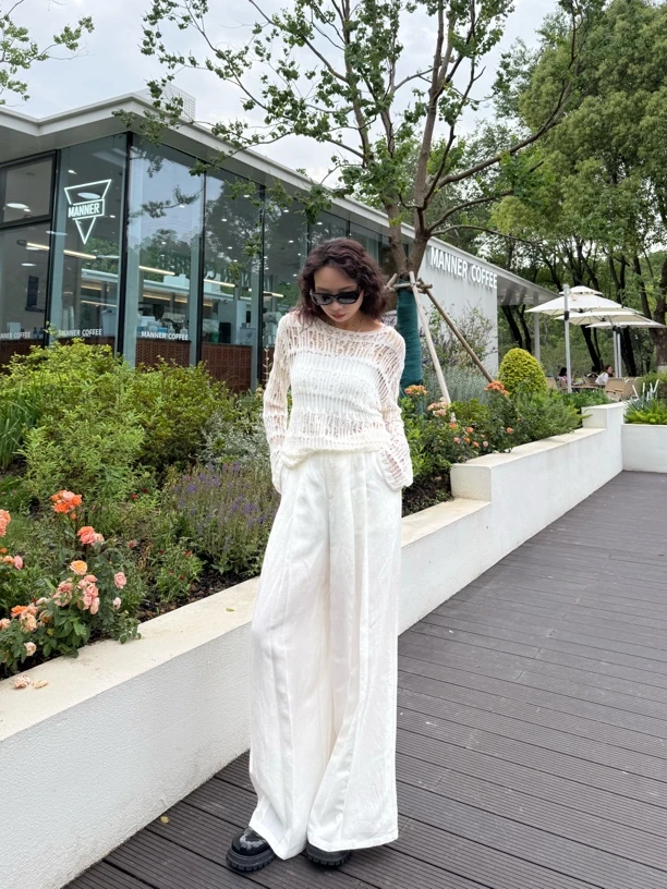DIANA VEVINA直筒麻面长裤