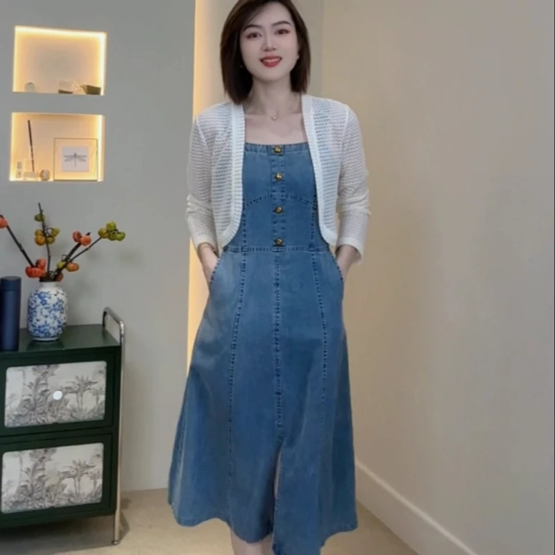 大H【温莎牛仔】时尚气质修身显瘦百搭称肤色背心裙复古软牛仔