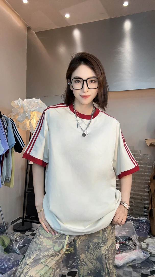 【凉感防晒吸湿速干】夏季300g重磅拼接三条杠短袖T恤圆领撞色