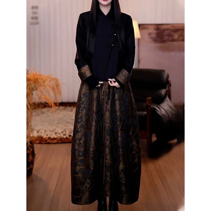 高级感轻奢气质阔太太裙套装女2025秋冬新款斜襟纯色外套+半身裙