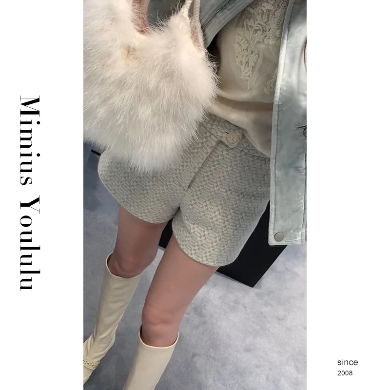 【mimius】&B游鹿鹿 A字高腰显瘦垂感休闲粗毛呢短裤 汉服 F12103