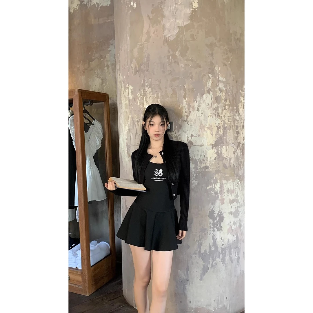 【秋秋清仓】春季新款美式复古短款黑色麻花高级感百搭针织衫3736#