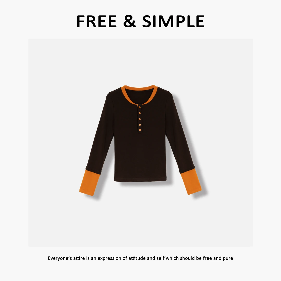 Free&Simple-‘小鹿乱撞'时尚休闲百搭个性撞色长袖T恤-9011