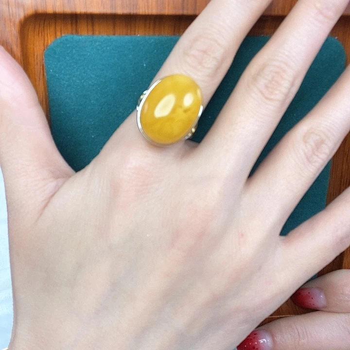 蜜蜡戒指银S925镶嵌戒指