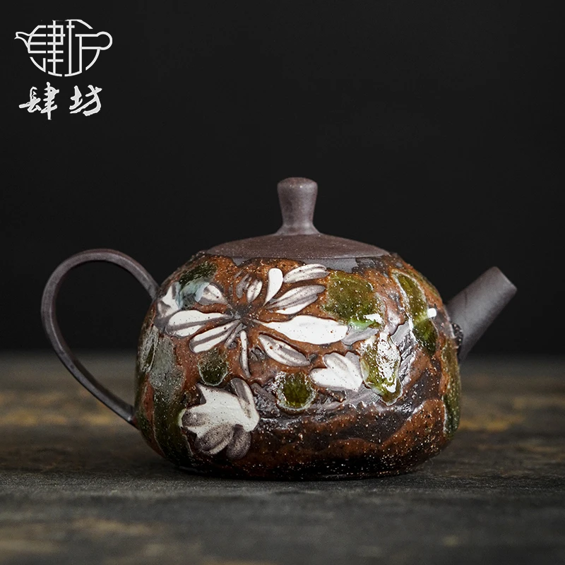 肆坊壹品蜜蜡釉手绘泡茶壶手绘釉下彩泡茶壶家用复古陶瓷小众茶器