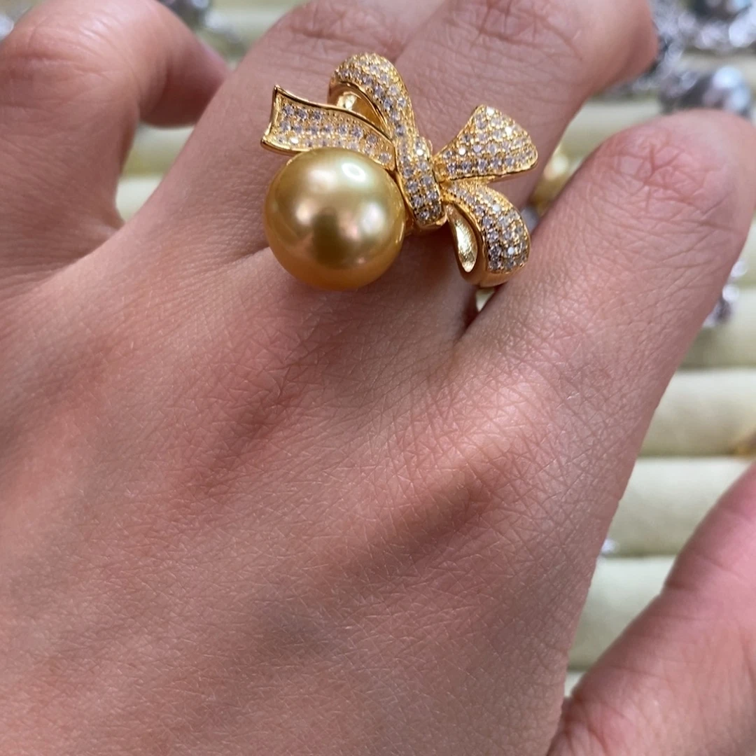 戒圈银S925镶嵌海水珍珠