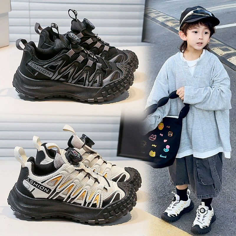 男童运动鞋2025春秋款防滑休闲鞋儿童旋转纽扣跑步鞋女童爆款鞋