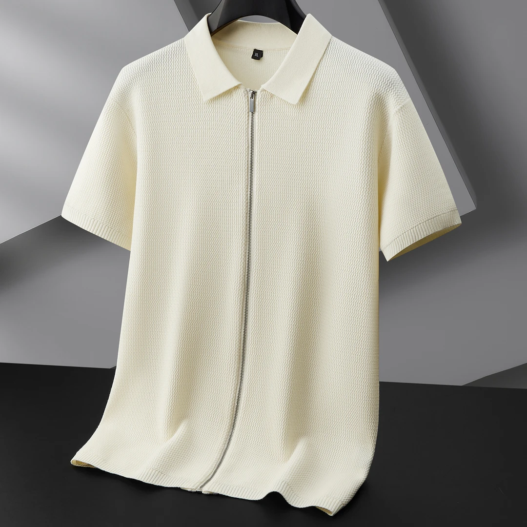 胖子大码男装针织开衫毛衣秋季新品翻领毛衫加肥加大男弹力半袖衫