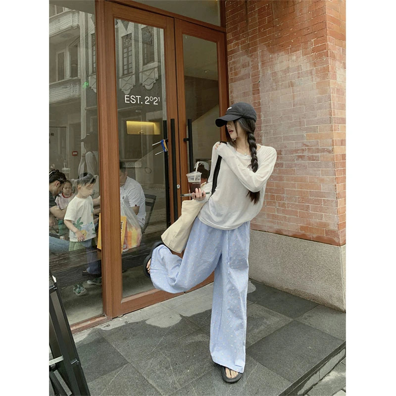 夏季防晒修身显瘦小众网红穿搭长袖T恤上衣休闲宽松百搭时尚长裤