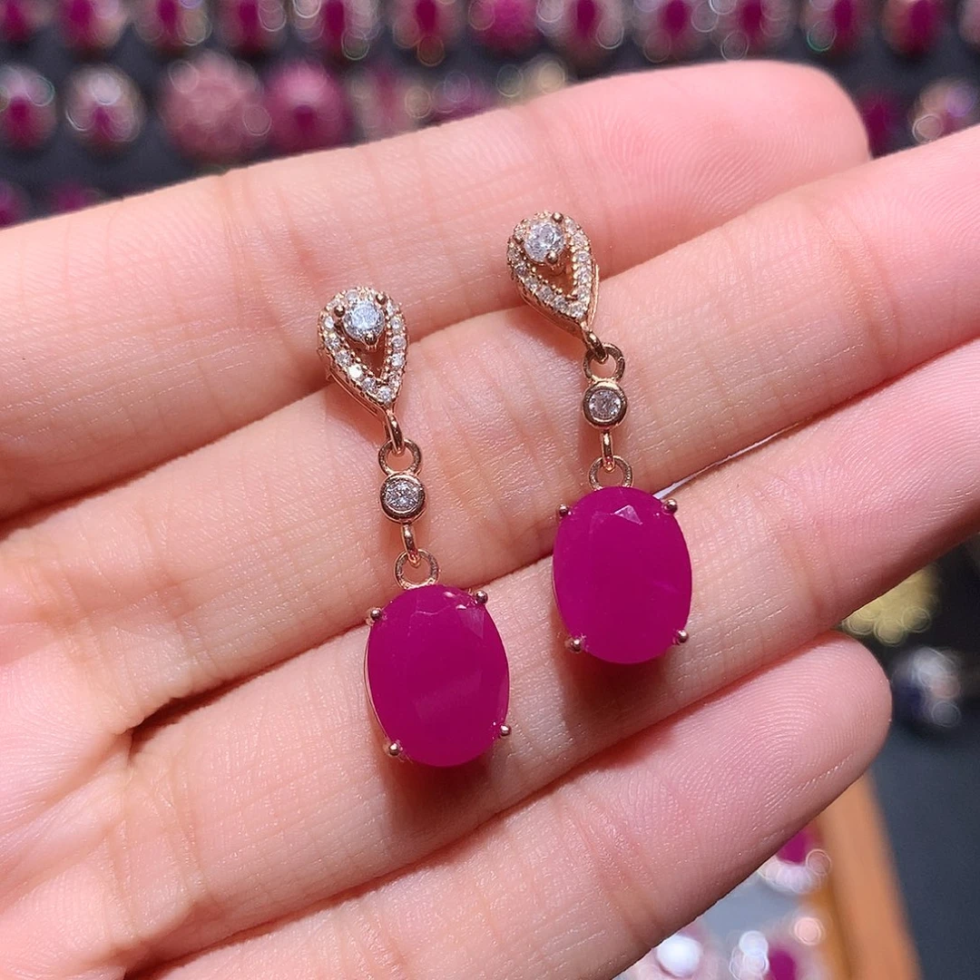 耳饰银S925镶嵌红宝石