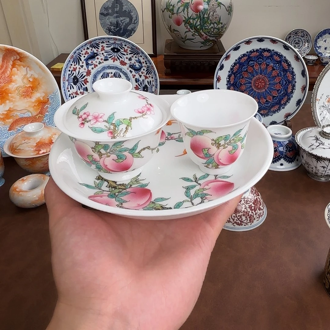 五桃壶承三桃盖碗三桃杯子