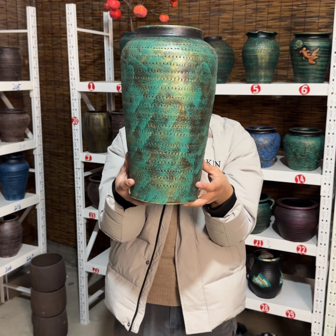 红陶红陶浮雕花盆炸炸炸