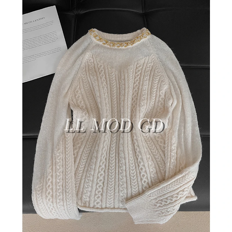 棉花糖 长袖圆领针织衫女春秋冬季百搭宽松纯色毛衣上衣XR-255563