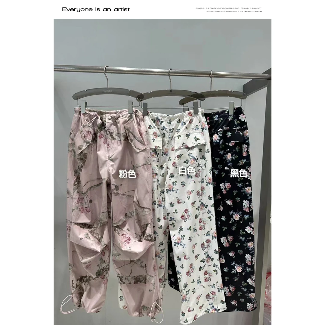 88760印花设计休闲长裤松紧腰带抽绳