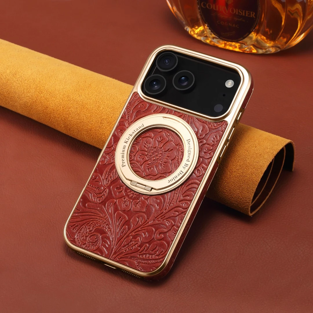 【真皮】适用iPhone苹果手机高档真皮磁吸旋转支架全包手机保护套
