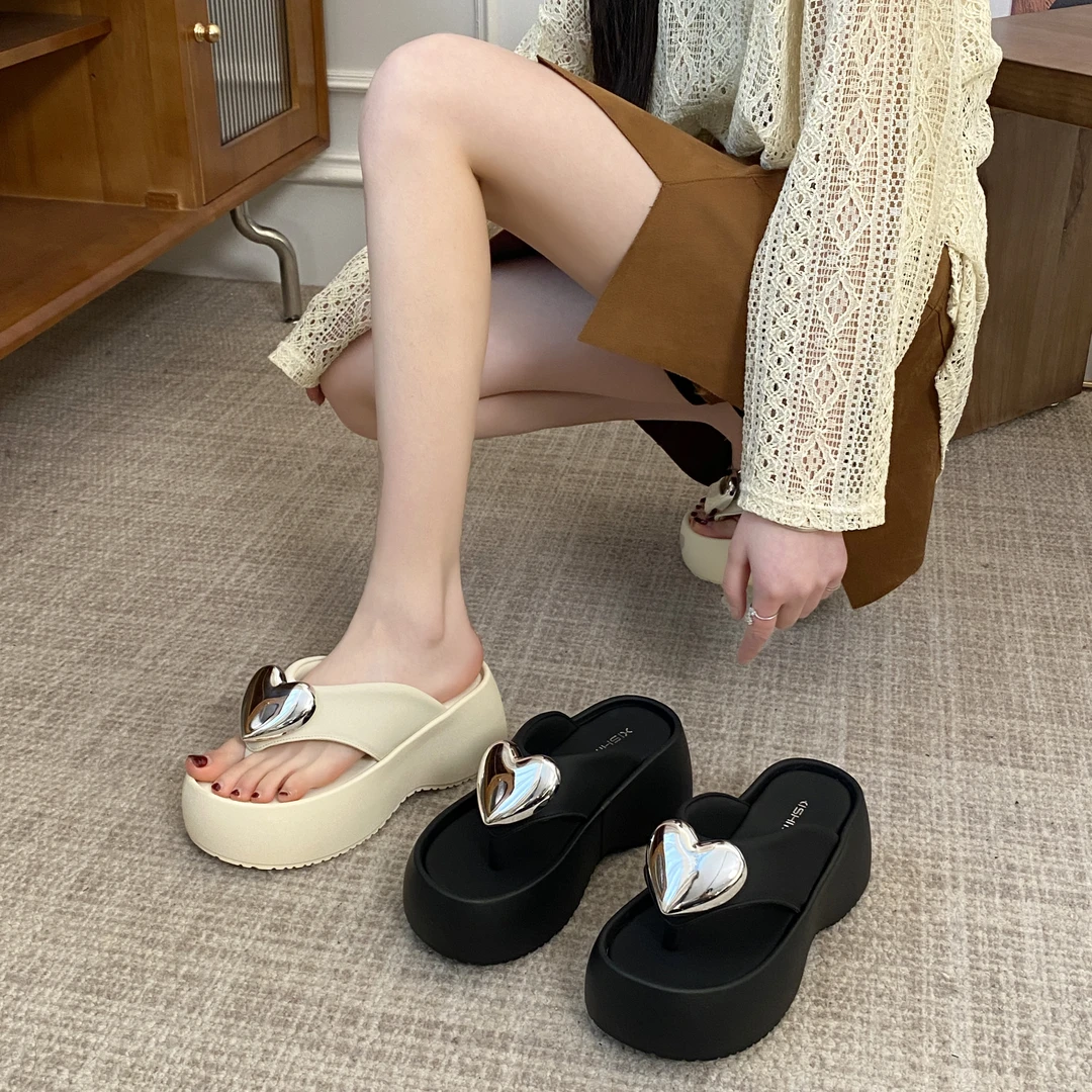 贾不假人字拖女外穿2025新款夏季超火百搭小个子厚底增高凉拖鞋子