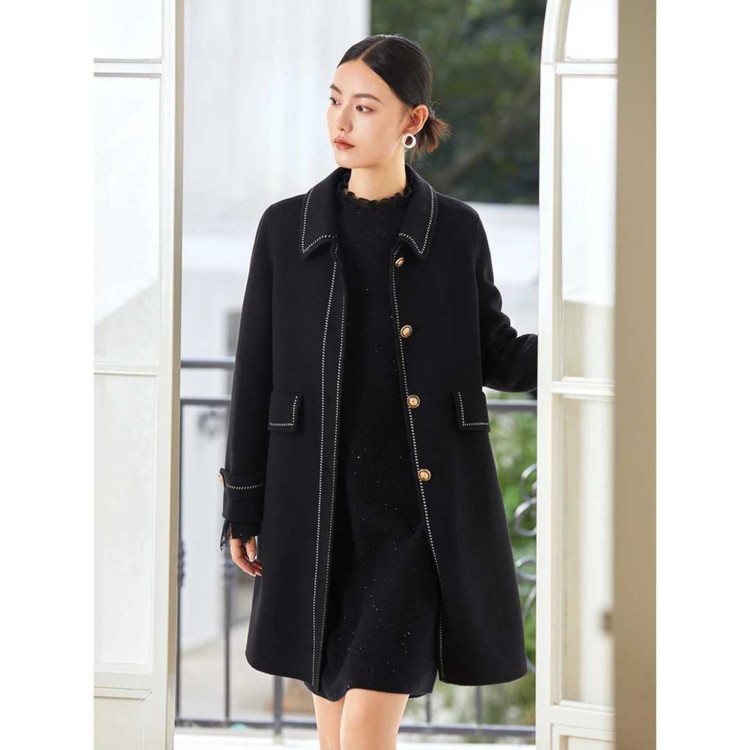 DR5D2155撞色气质优雅绵羊毛外套