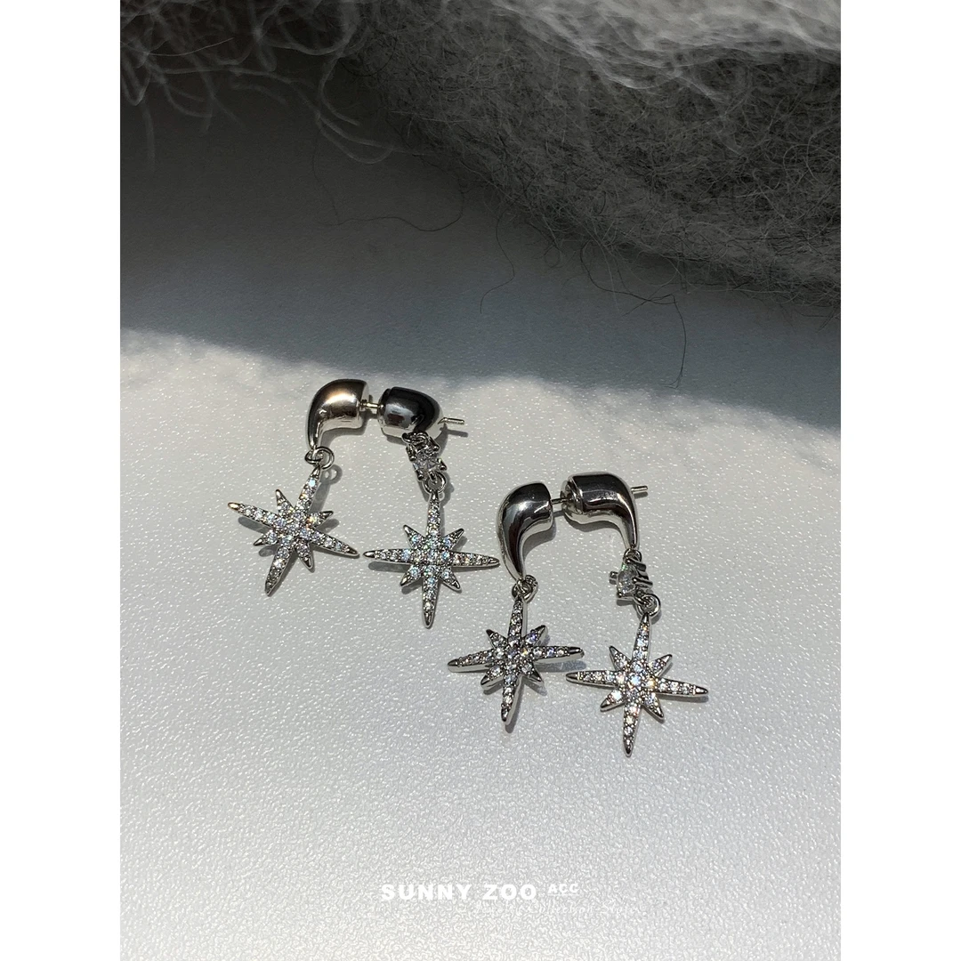 铜合金耳饰 黎明星河 八芒星锆石耳钉小众精致轻奢个性高级感耳饰