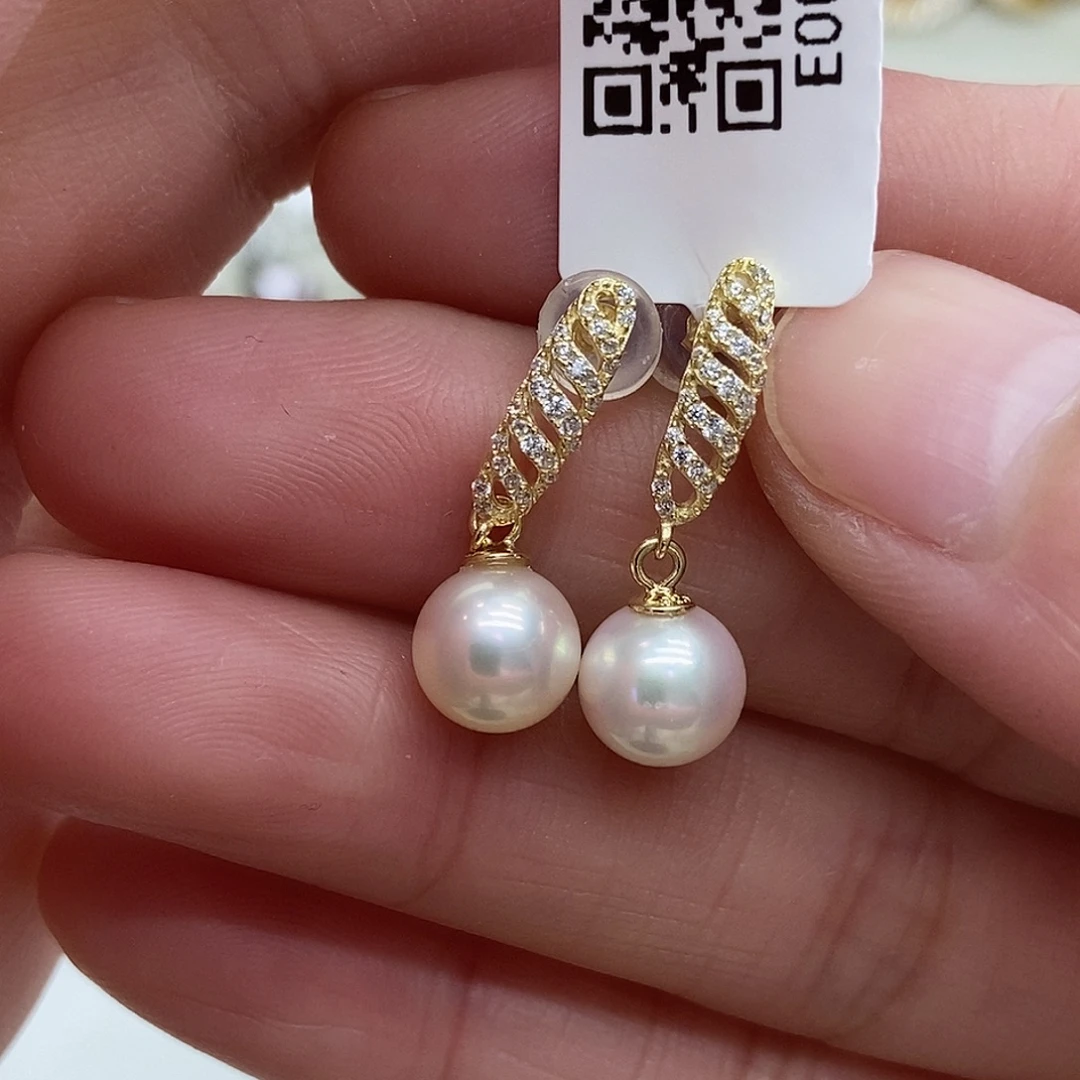 海水珍珠银S925镶嵌耳饰@@E0070