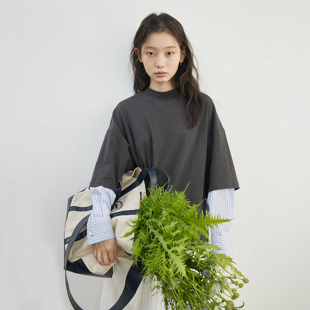 【食用盐卫衣】步履不停早春拼接撞色格纹假两件衬衫卫衣