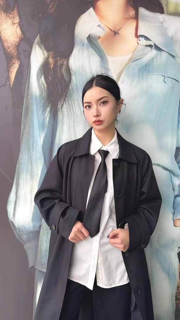 中长款翻领风衣女英伦风宽松外套