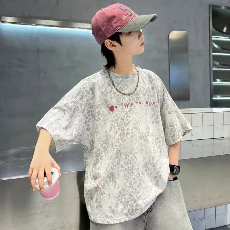 夏季卡通短袖男童T恤2025新款洋气男孩男童韩版中大童半袖上衣