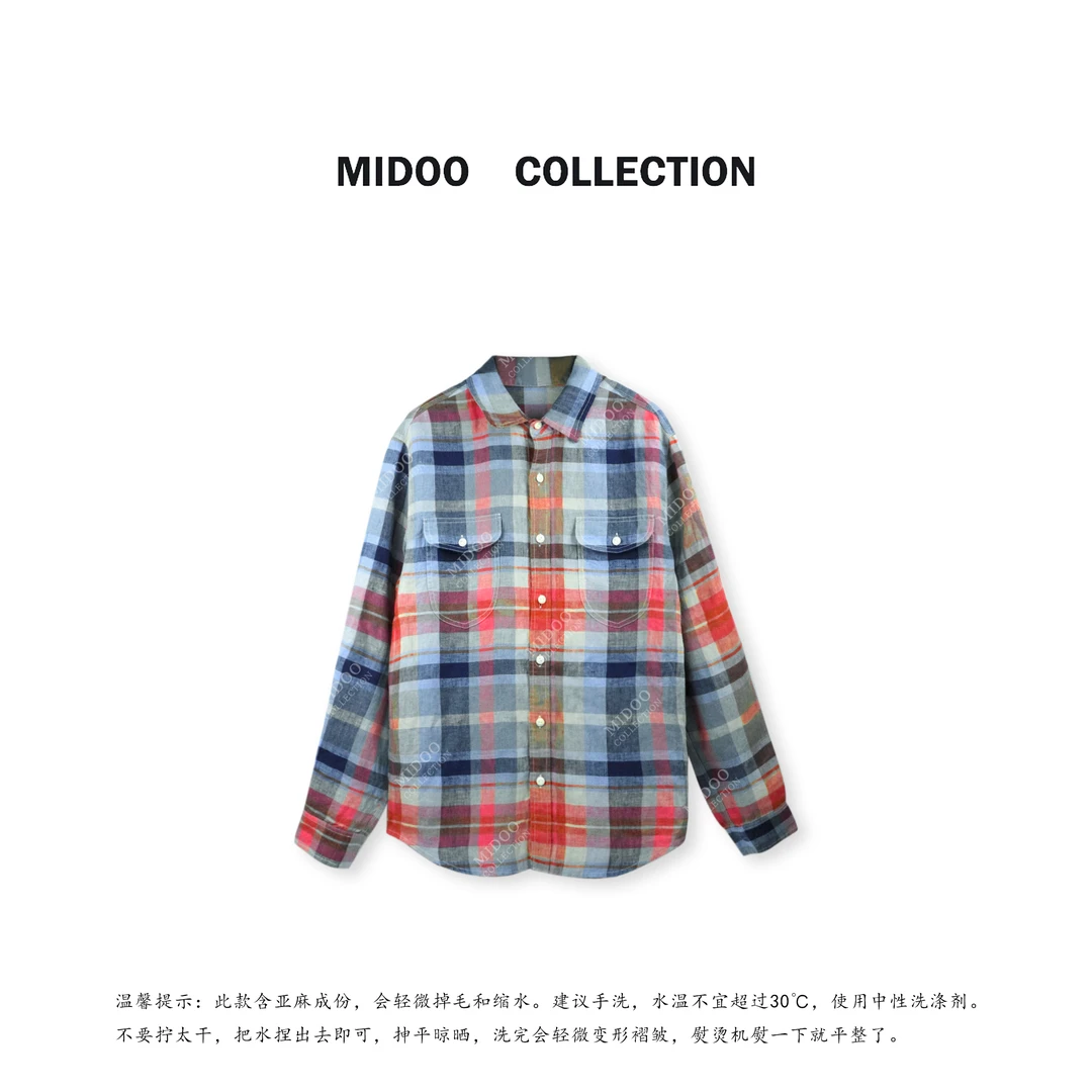 MIDOO ‘夏日画意馆’100亚麻色织显白格纹口袋衬衫