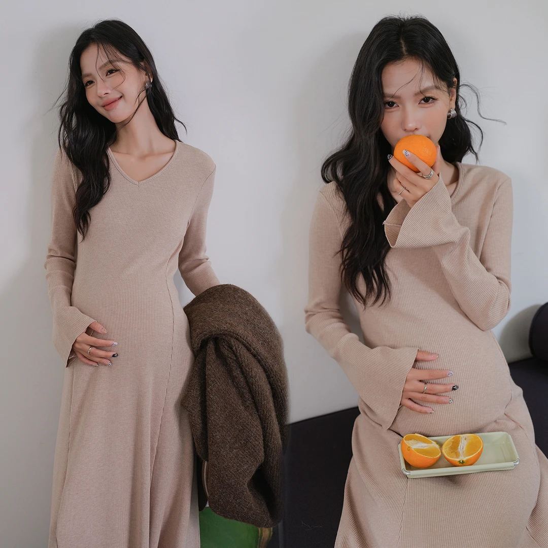 孕妇法式连衣裙秋冬高弹修身显瘦精致内搭打底连衣裙轻奢高级感