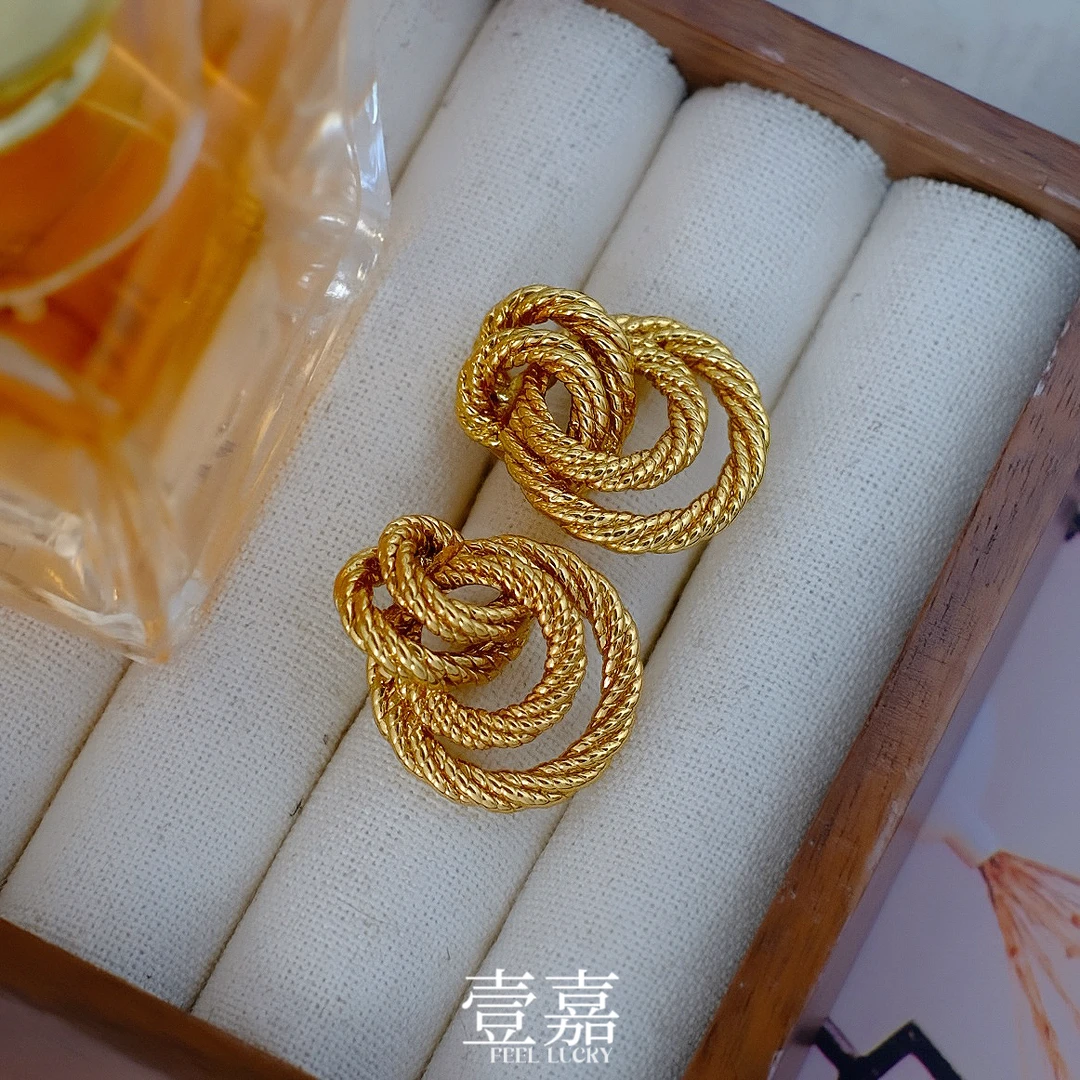 黄铜耳饰 壹嘉黄铜耳饰法式风轻奢气质百搭环扣设计耳钉YJ88