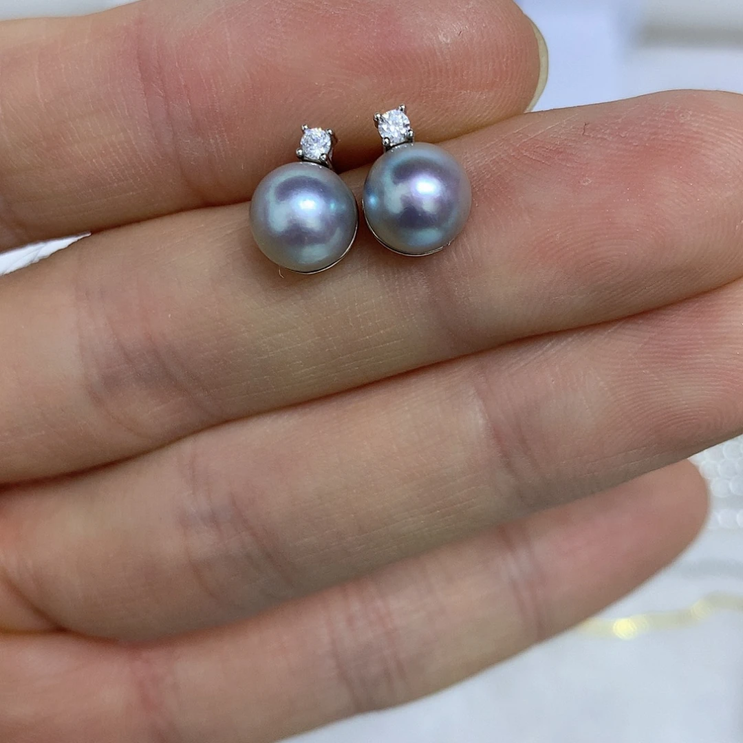 海水珍珠耳饰银S925镶嵌7-8