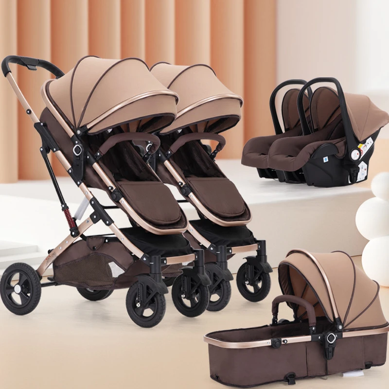 可拆分双胞胎手推车新生儿高景观婴儿推车可坐躺双人轻便折叠童车