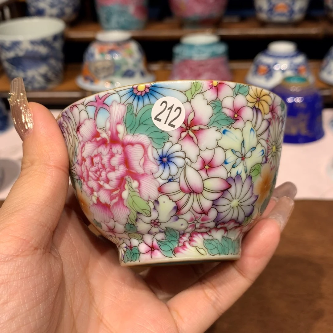 摆件C*212万花茶杯一只微瑕啦啦啦啦