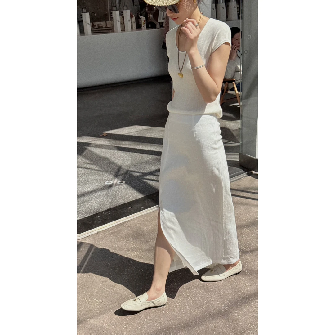 【将军工厂店】高街标配 新款夏季全亚麻透气轻薄女休闲显瘦半身裙