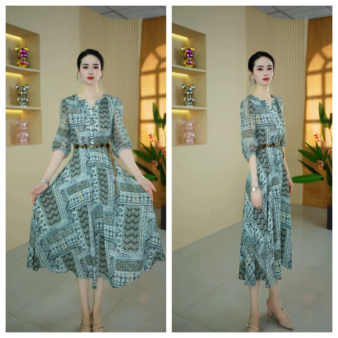 DY5058夏季新款气质修身减龄长裙显瘦裙子收腰百搭连衣裙