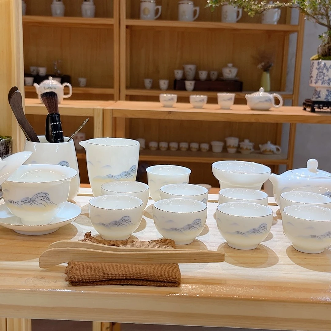 【御瓷斋】羊脂玉瓷江山如画套装22头
