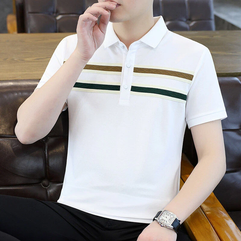 彩条纹运动风POLO衫翻领短袖T恤2025夏季潮流百搭休闲时尚男士