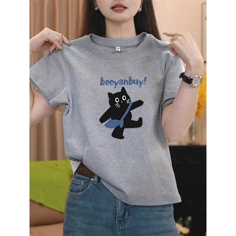 正肩卡通圆领短袖女t恤时尚百搭洋气上衣内搭打底衫2025新款夏季