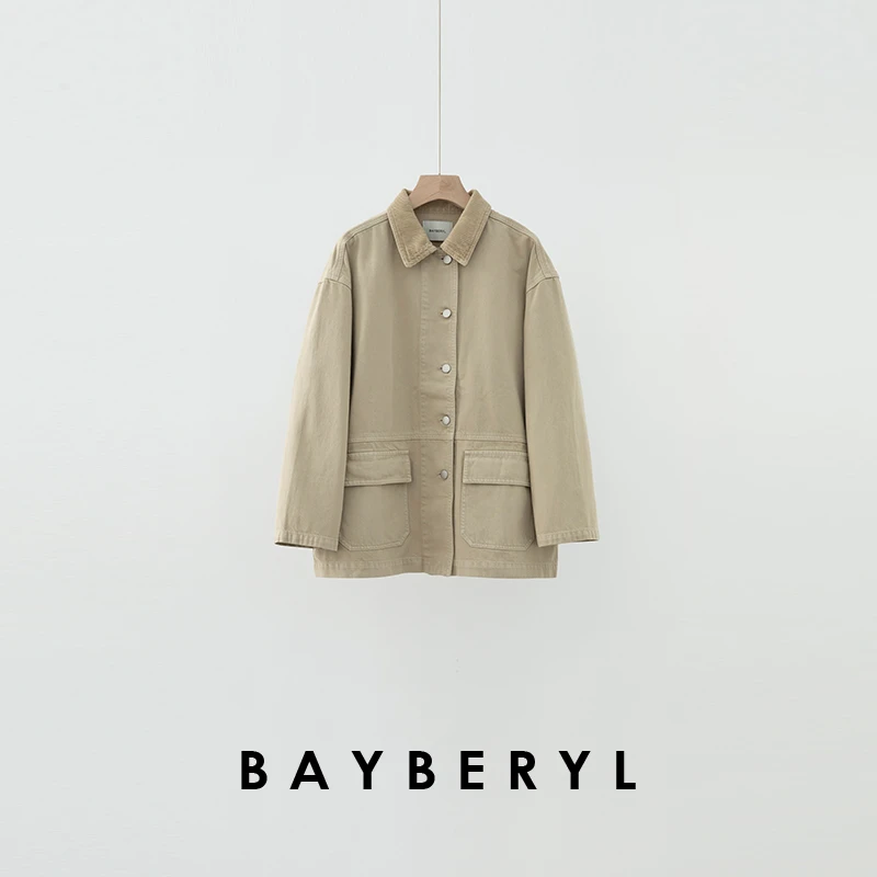 BAYBERYL老贝工程师*卡其复古灯芯绒翻领25春外套MF4J2801-1/2