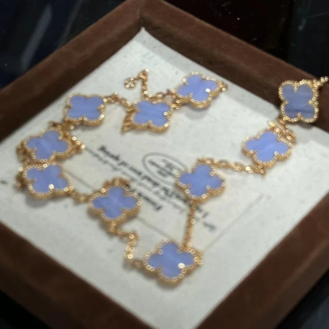 钛钢项链 蓝色四叶花十字花项链-67056