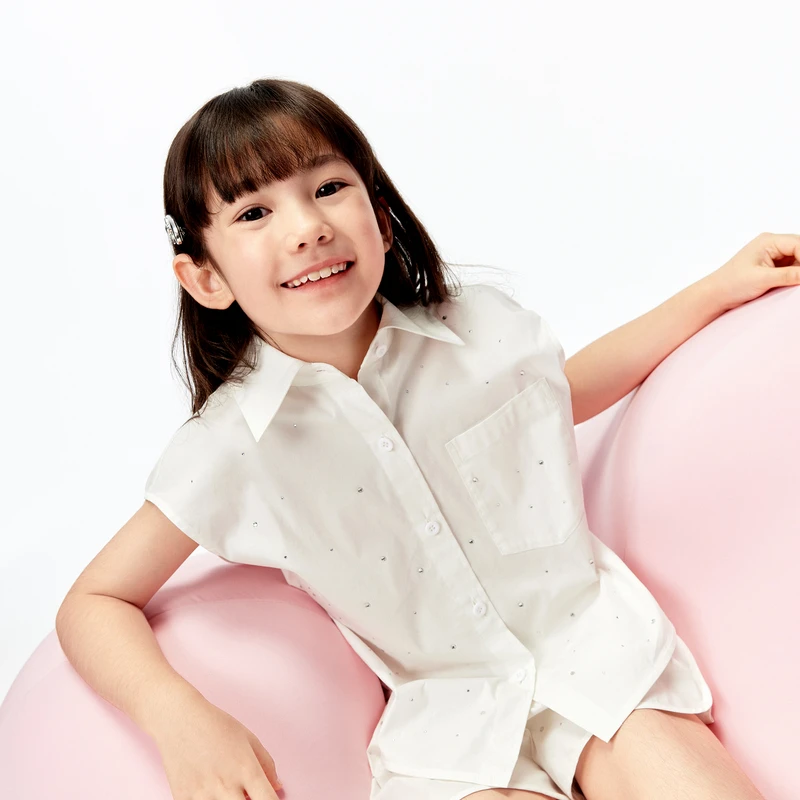 littlemoco童装25夏装新款女童亲子装小飞袖短袖衬衫#KBE2SHT010