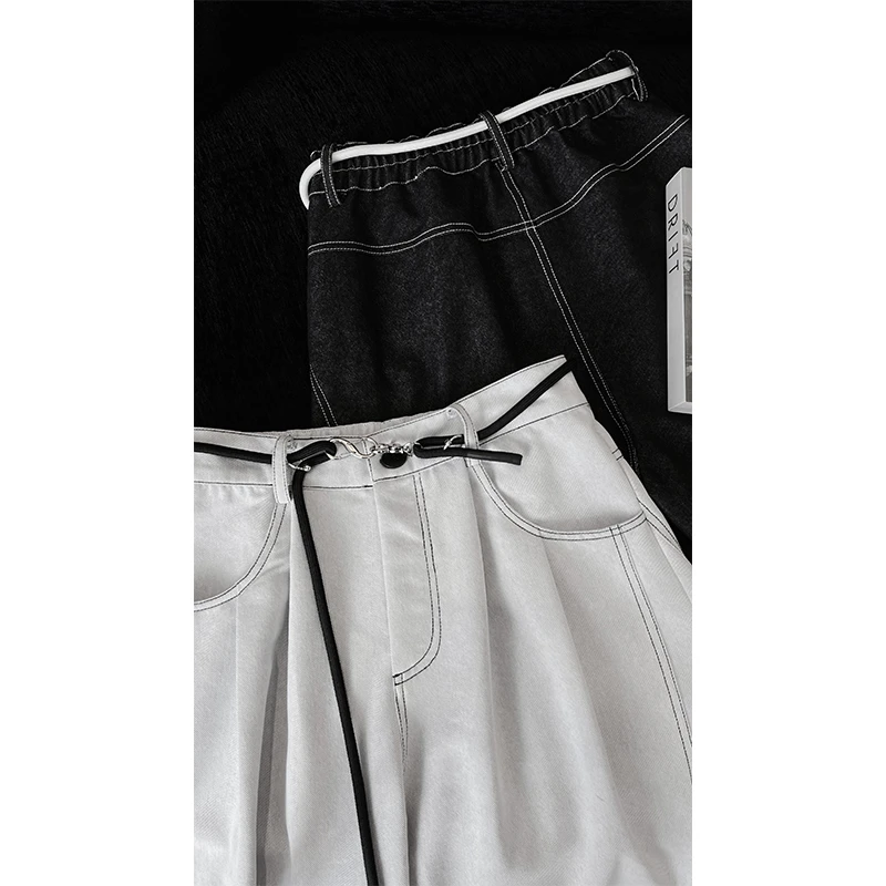 龙叨叨春夏新款美式休闲明线设计款牛仔裤男宽松直筒百搭弯刀裤潮