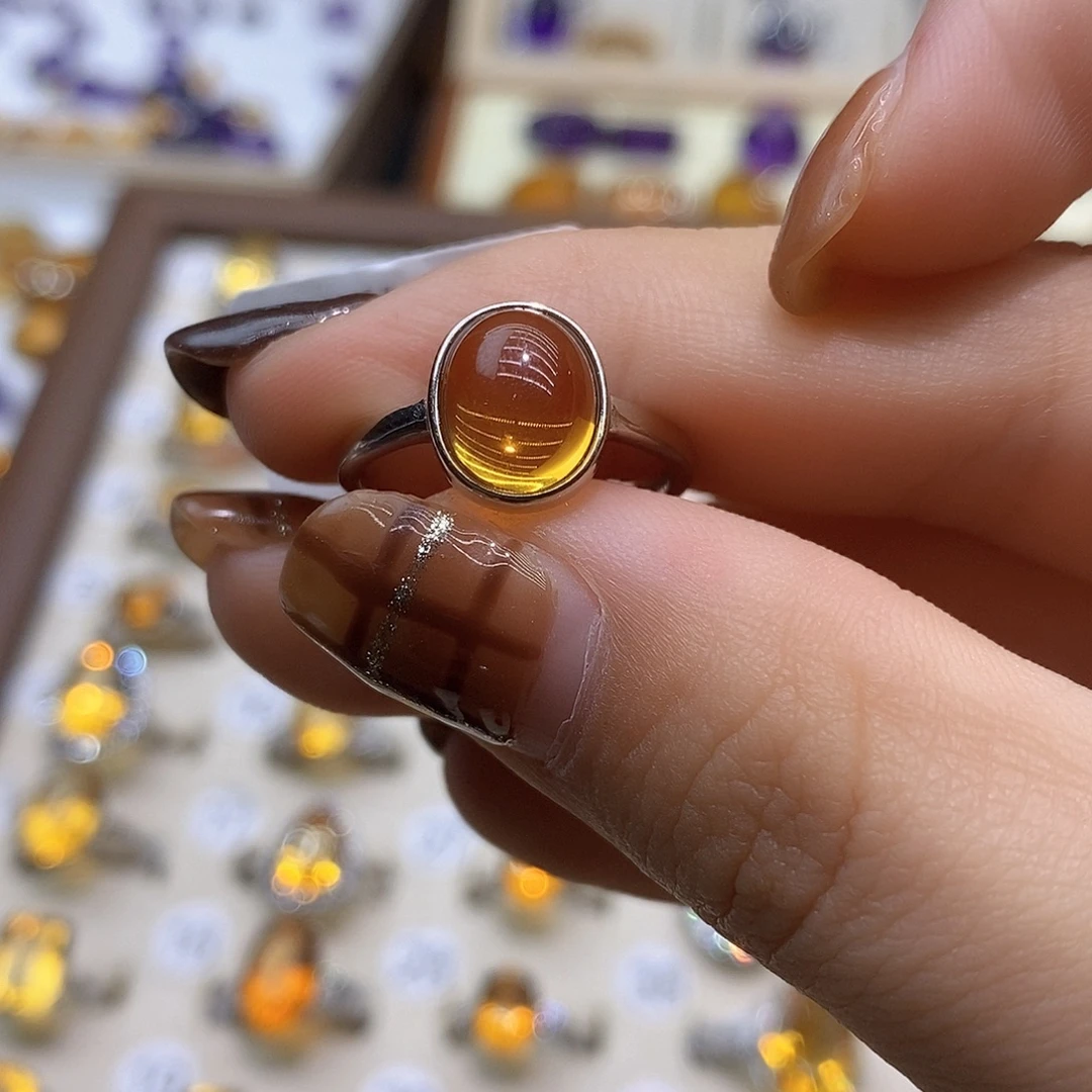 L***r水晶戒指银S925镶嵌纯天然黄水晶戒指J