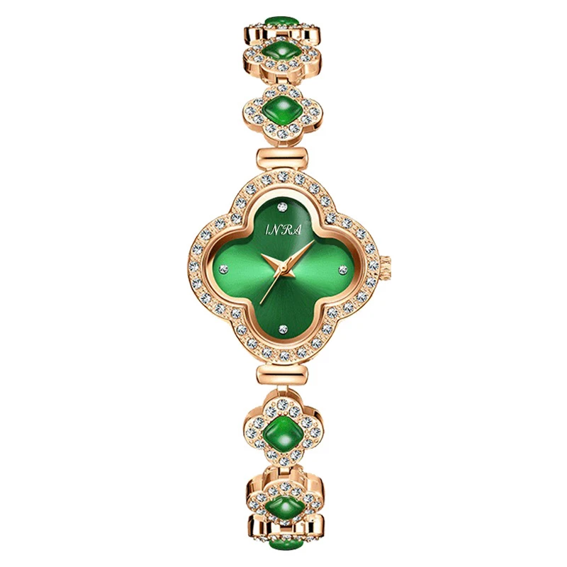 【INRA正品】幸运绿色四叶草时尚手链女士腕表6812 H