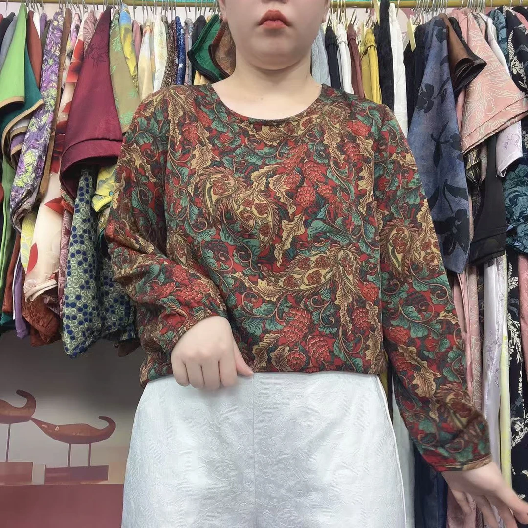 315轻职风圆领休闲风常规款薄款衬衫打底宽松花色巴恩风