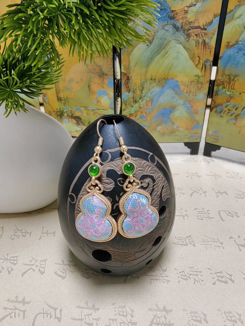 铜合金布艺耳饰 宋锦手工葫芦耳环复古中国风耳饰