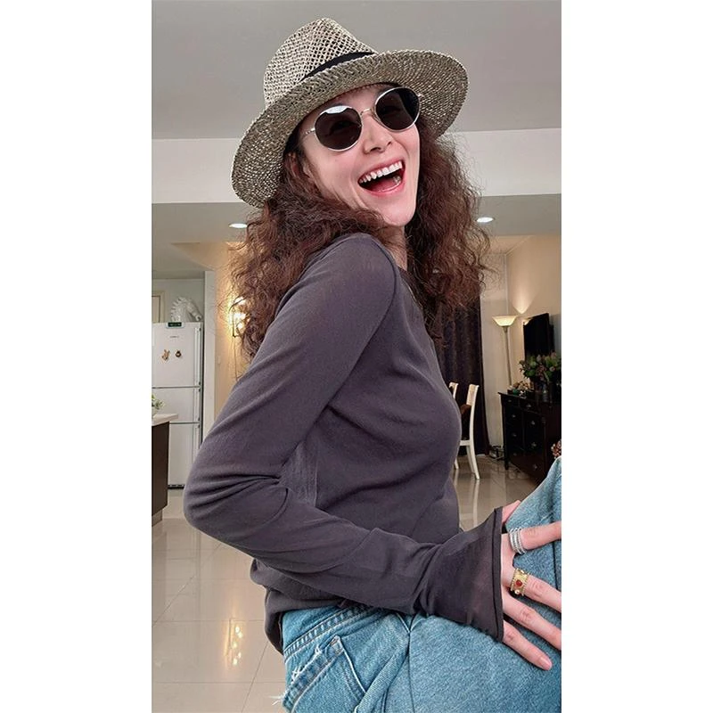 XIANJIE“纸片衣”100强捻高弹扭扭棉 卷边口极简长袖