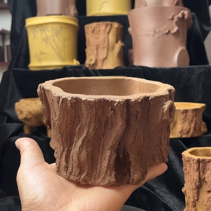 泥塑全手工制作树桩花盆